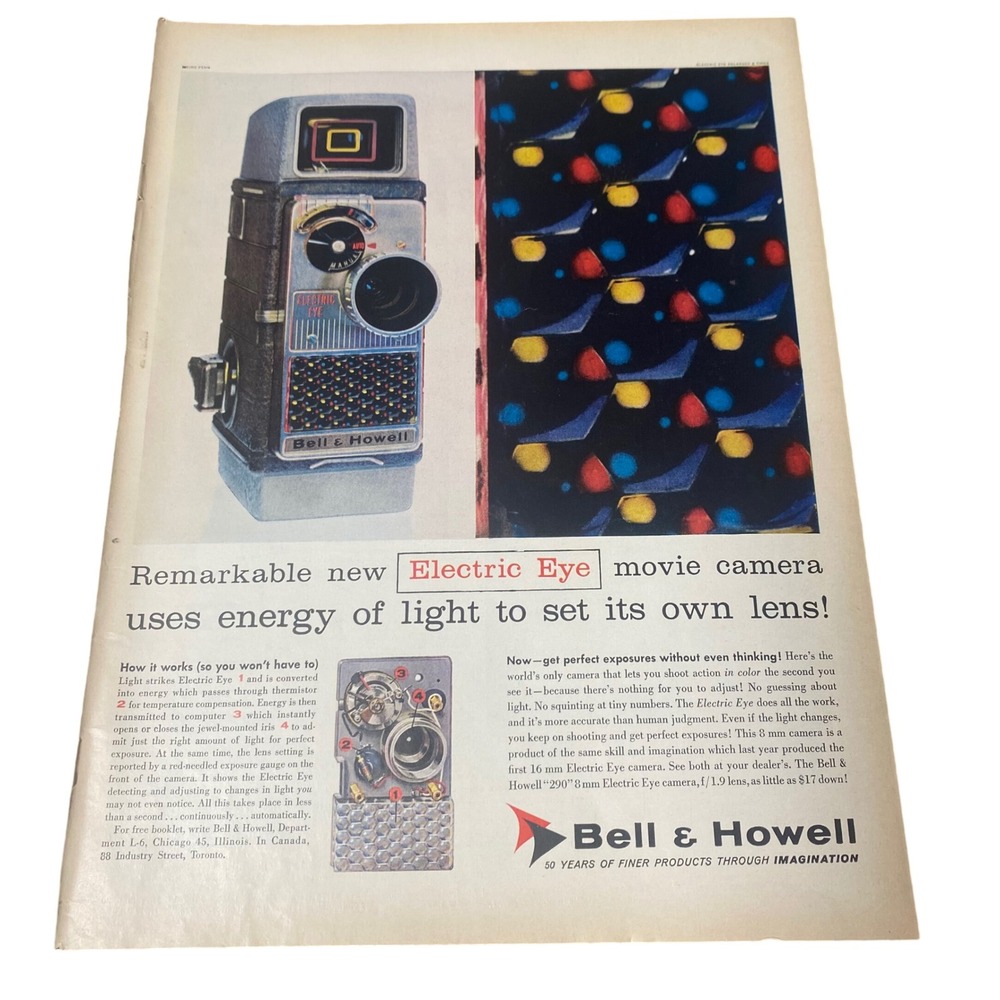Vintage 1957 Bell & Howell Electric Eye Camera Print Ad Sears 71st Anniversary